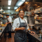 Portrait of Chef Maria Santos smiling in her restaurant kitchen