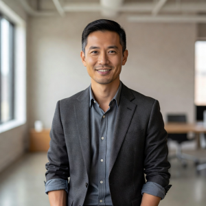Portrait of Marcus Chen, co-founder, in a professional casual setting